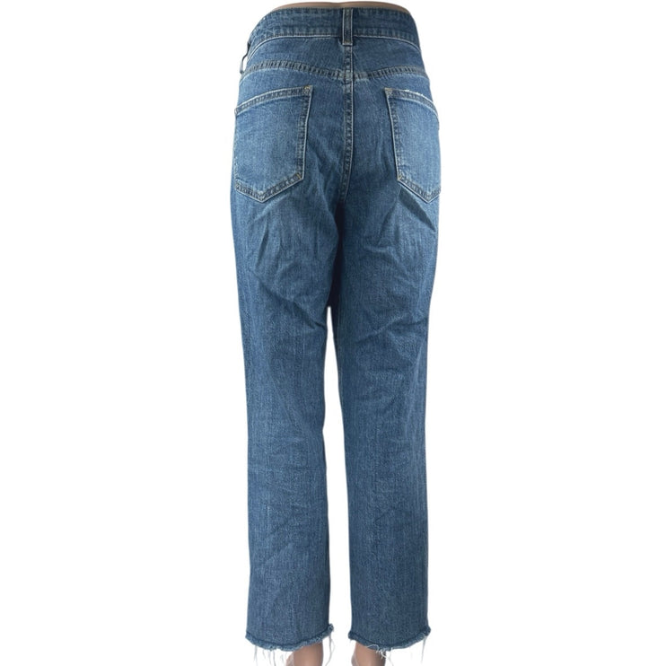Pilcro Women's Blue Straight Leg High Waist Frayed Raw Hem Denim Jeans Pants 28