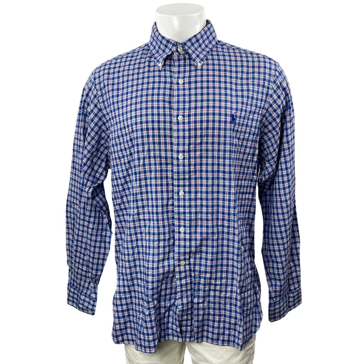 Ralph Lauren Men's Blue Plaid Flannel Long Sleeve Button Down Shirt Top Size XL