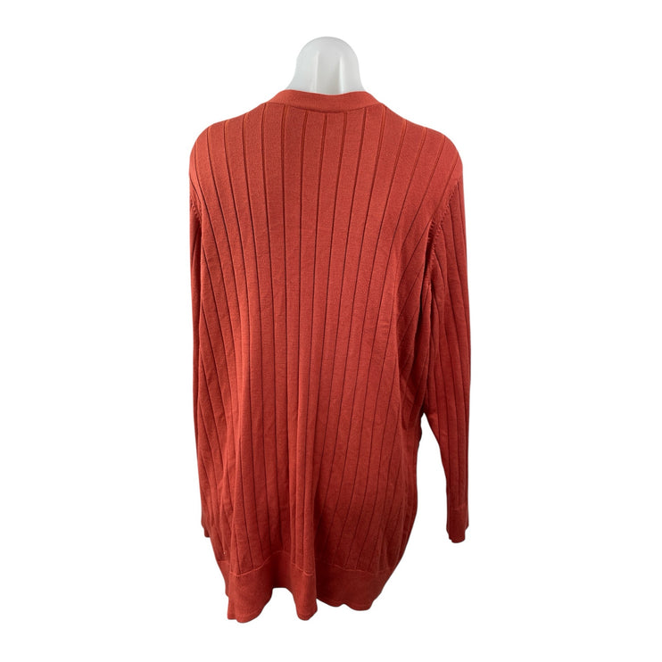 Lane Bryant Women Rust Coral Ribbed Knit Long Sleeve Open Cardigan Sweater 22/24