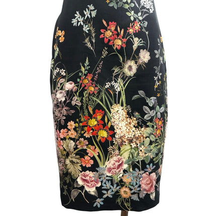 Zara Woman Black V Neck Cap Sleeve Floral Knee Length Sheath Dress Size XS