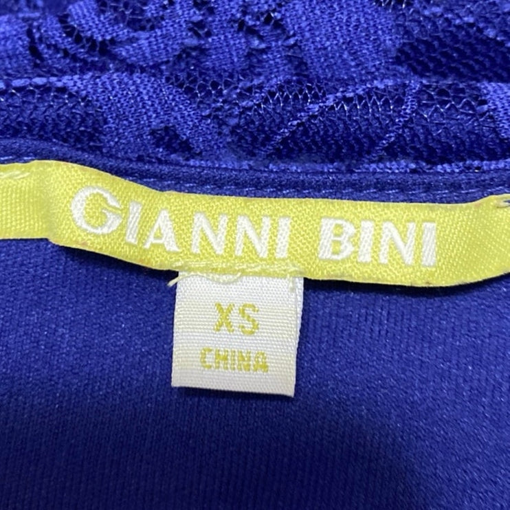 Gianni Bini Blue Floral Lace Half Sleeve Pleated A Line Mini Dress Size XS