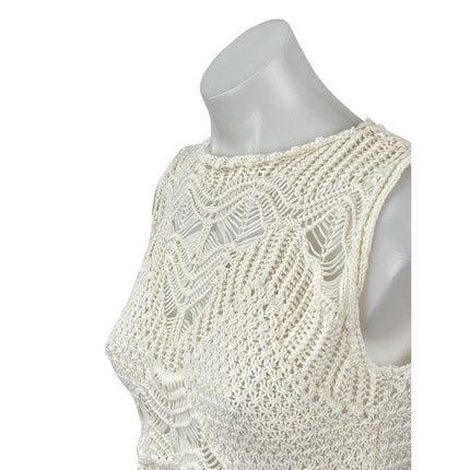 Abercrombie & Fitch Macrame Womens White Crochet Knit Sleeveless Crop Tank Top M