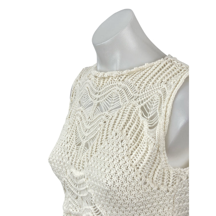 Abercrombie & Fitch Macrame Womens White Crochet Knit Sleeveless Crop Tank Top M