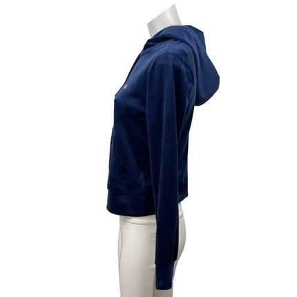 Juicy Couture Women's Blue Velvet Velour Full Zip Hoodie Hooded Sweatshirt Top S