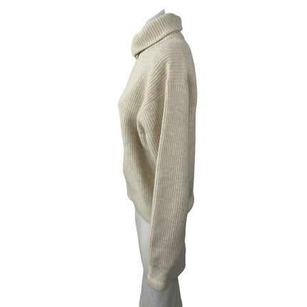 Uniqlo Women's Beige Ribbed Knit Long Sleeve Full Zip Turtleneck Sweater Top S