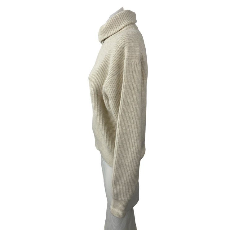 Uniqlo Women's Beige Ribbed Knit Long Sleeve Full Zip Turtleneck Sweater Top S