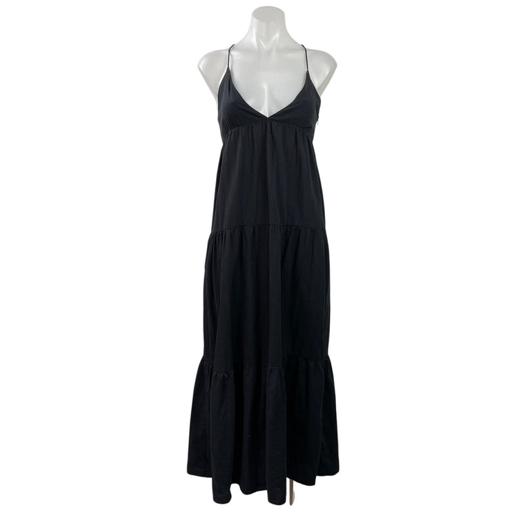Princess Polly Black Sleeveless Crossback Deep V Neck Tiered A Line Maxi Dress 2