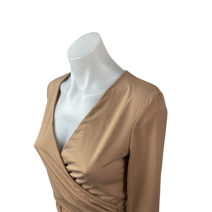 Abercrombie & Fitch Women's Brown V Neck Long Sleeve Drape Wrap Bodysuit Top S