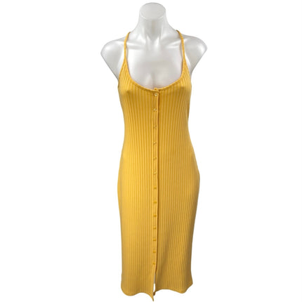 Zara Yellow Ribbed Sleeveless Cami Camisole Button Down Midi Tank Dress Size L