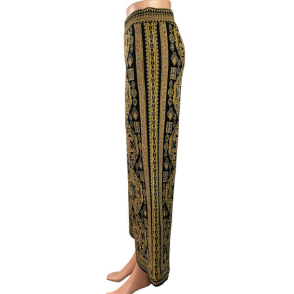 Zara Women Gold Black Aztec Boho Jacquard Cropped Wide Leg Trousers Pants Size S