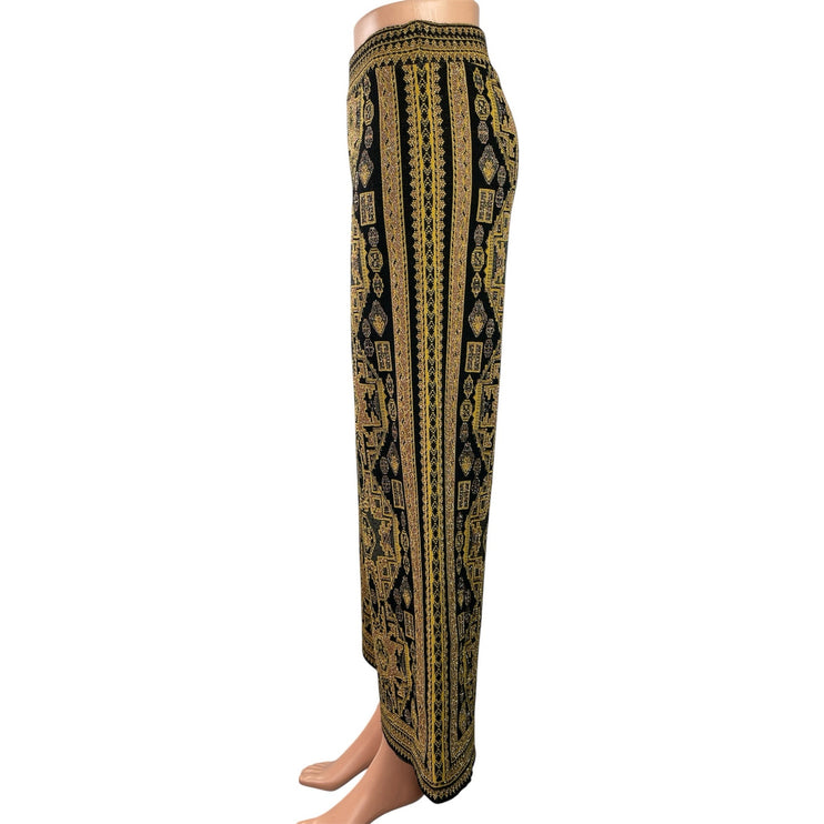 Zara Women Gold Black Aztec Boho Jacquard Cropped Wide Leg Trousers Pants Size S