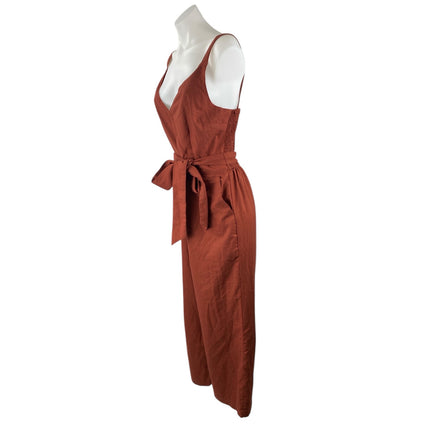 Abercrombie & Fitch Brown Sleeveless Tie Waist V Neck Wide Leg Cami Jumpsuit L