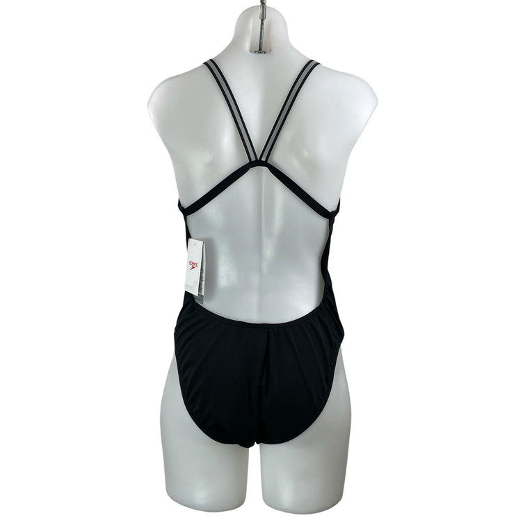 NEW Speedo Black Sleeveless Crisscross Athletic One Piece Swimsuit Swimwear 38