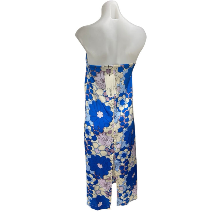 NEW Zara Multicolor Silky Satin Floral Sleeveless Strapless Tube Tank Dress XS