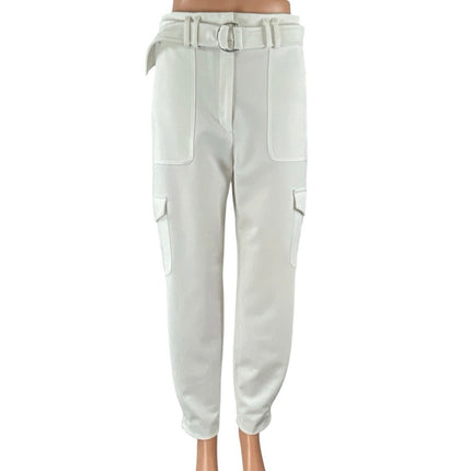 Express Ankle Super High Rise White Belted Tapered Ankle Trousers Pants Size 4