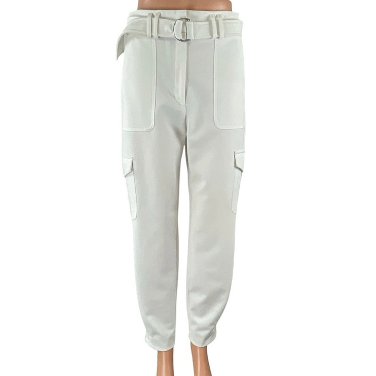Express Ankle Super High Rise White Belted Tapered Ankle Trousers Pants Size 4