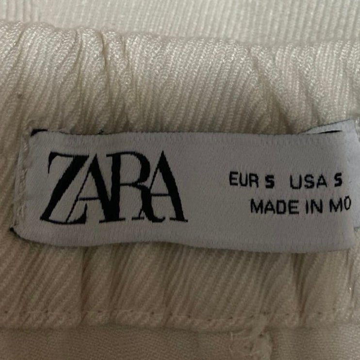 Zara Women's Beige Cream High Waisted Drawstring Flare Trousers Pants Size S