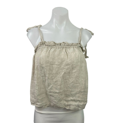 J.Crew Beige 100% Linen Tie Strap Sleeveless Ruffle Cami Camisole Tank Top Sz M