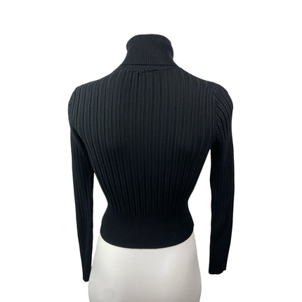 Zara Women's Black Ribbed Turtle Neck Long Sleeve Crop Sweatshirt Sweater Top L