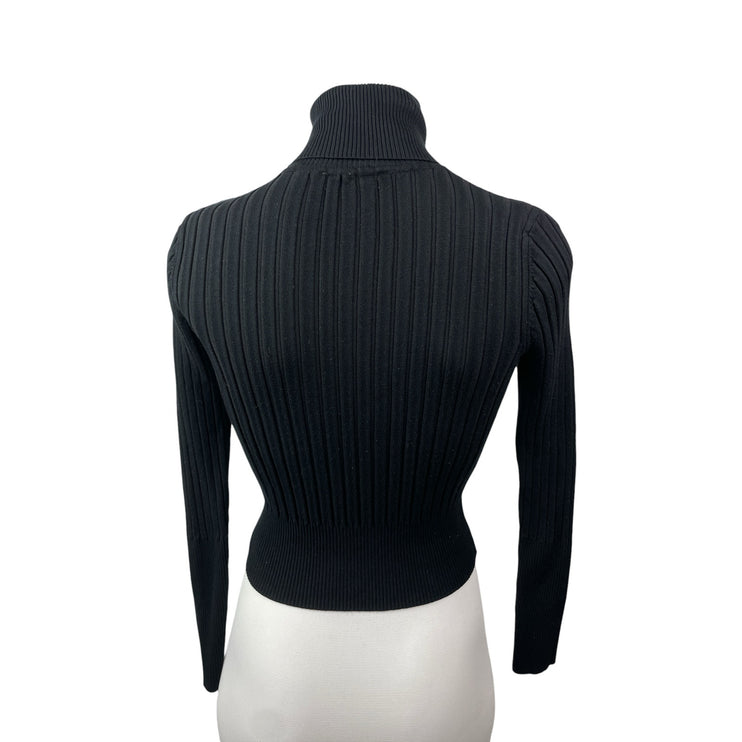 Zara Women's Black Ribbed Turtle Neck Long Sleeve Crop Sweatshirt Sweater Top L