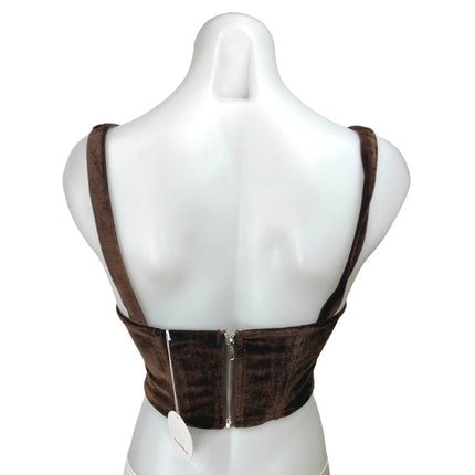 NEW Isalis Brown Velvet Velour Sleeveless Square Neck Corset Crop Tank Top Sz S
