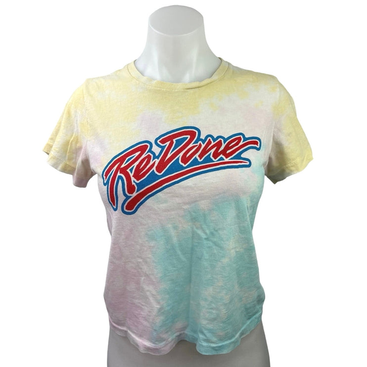 Re/Done Multicolor Tie Dye Logo Crew Neck Short Sleeve Pullover T-Shirt Top XS