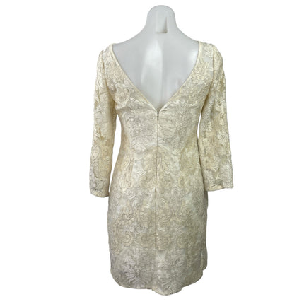 Aidan Mattox Women's Cream 3/4 Sleeves Floral Embroidered Lace Formal Dress Sz 6