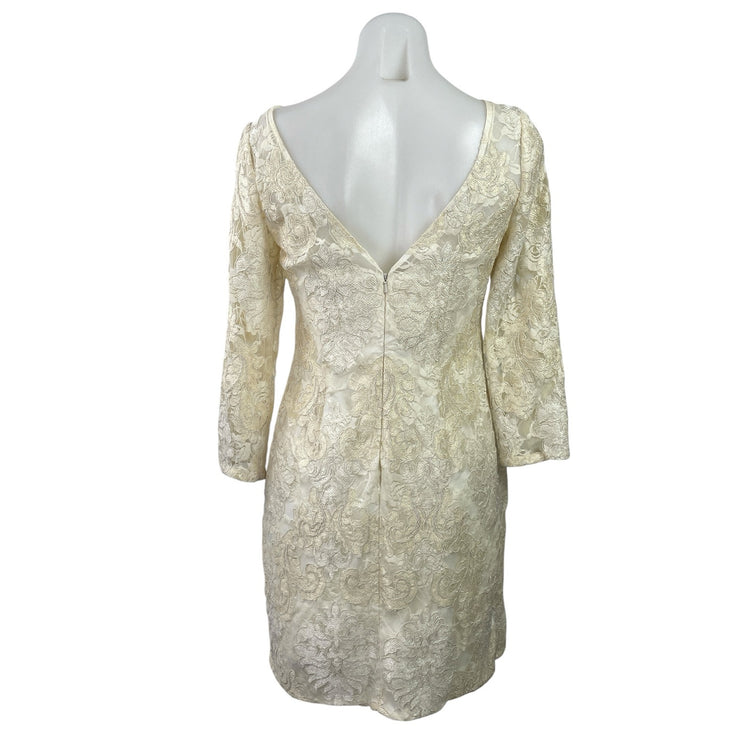 Aidan Mattox Women's Cream 3/4 Sleeves Floral Embroidered Lace Formal Dress Sz 6