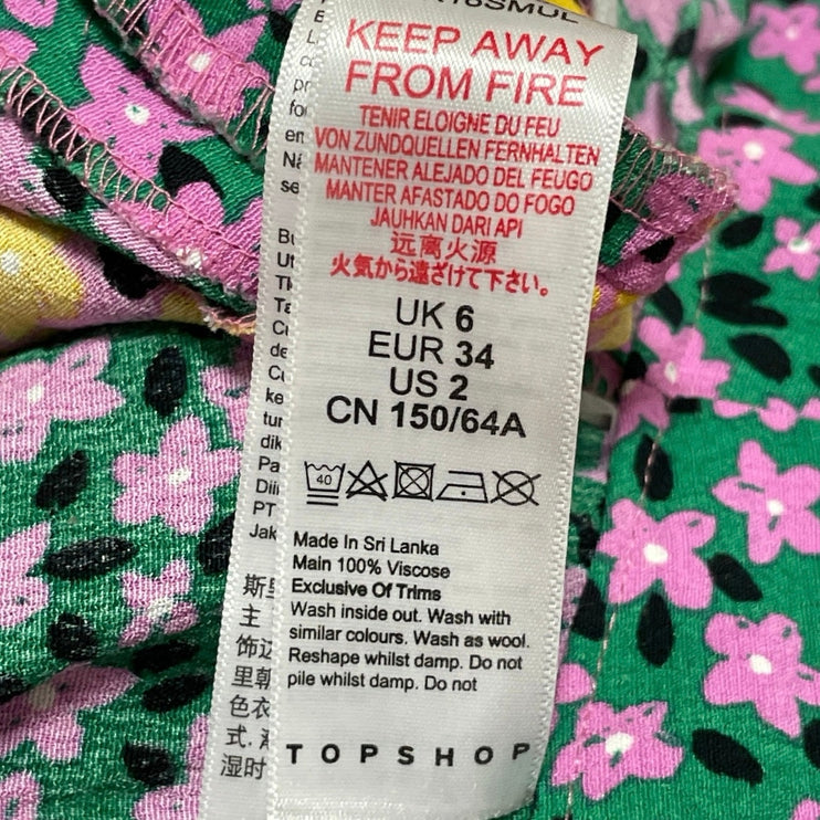 Topshop Multicolor Color Block Floral Asymmetrical Hem Maxi A-Line Skirt Size 2