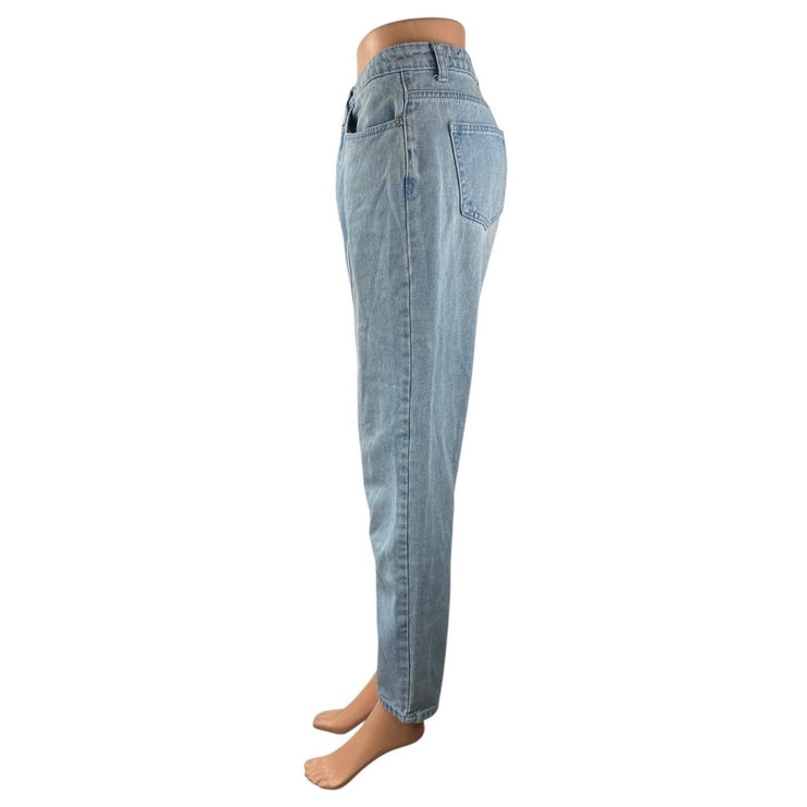 Riot Women's Blue Light Wash High Waisted Straight Tapered Denim Jeans Pants 6