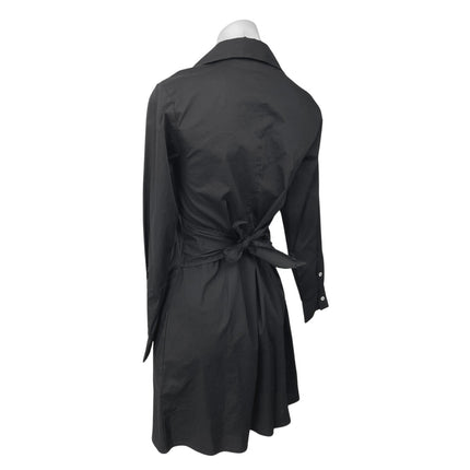 Tahari Black Long Sleeve Button Front Collared Tie A Line Shirt Mini Dress XS