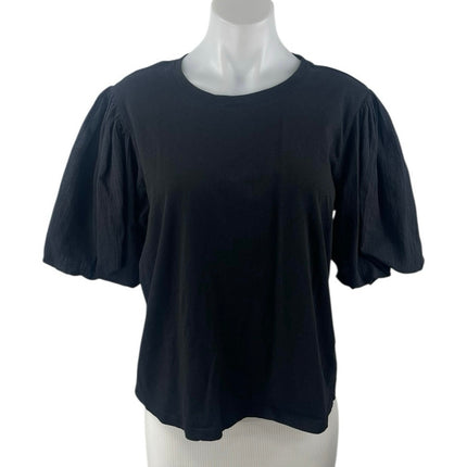 Sanctuary Women's Black Crewneck Short Puff Sleeve Tee T-shirt Blouse Top Size L