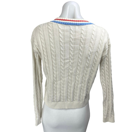 Prince White Cable Knit Striped Long Sleeve Button Up Cardigan Sweater Top XS