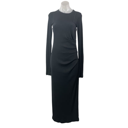 Helmut Lang Black Long Sleeves Upper Back Cutout Ribbed Maxi Bodycon Dress Sz S