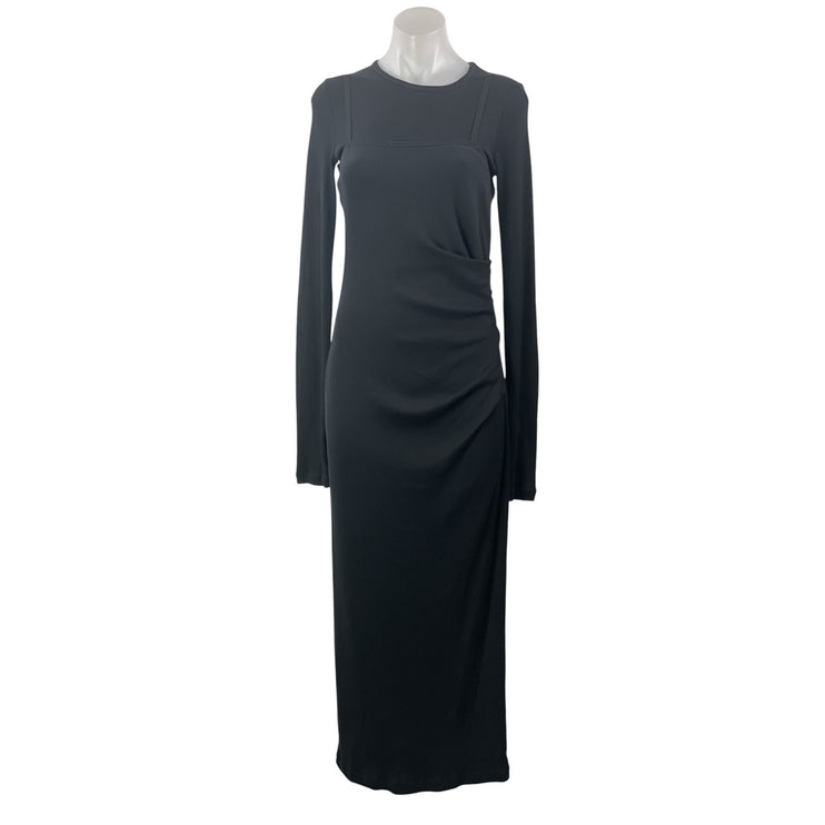 Helmut Lang Black Long Sleeves Upper Back Cutout Ribbed Maxi Bodycon Dress Sz S