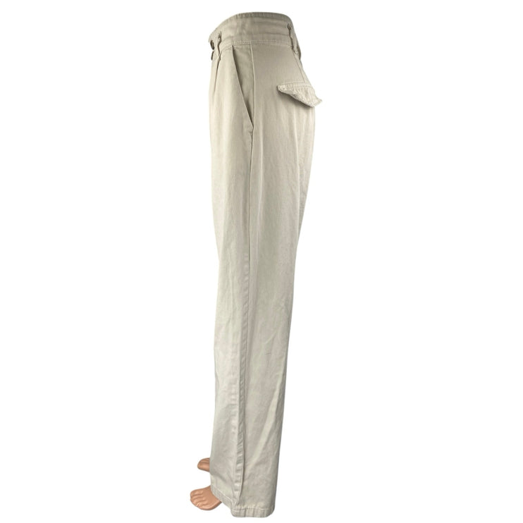 Stradivarius Women's White High Waisted Pleated Wide Leg Trousers Pants Size 4