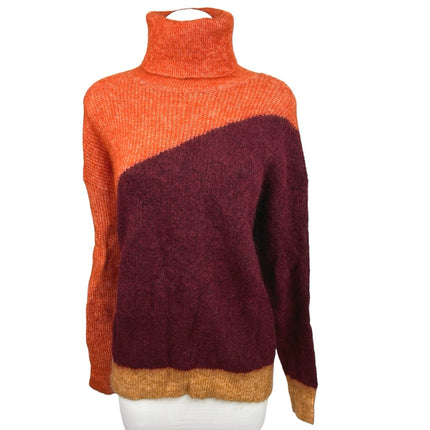 Zara Multicolor Wool Mohair Colorblock Turtleneck Long Sleeve Pullover Sweater M