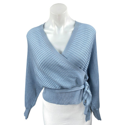 Love Tree Women's Blue Ribbed Knit Long Dolman Sleeve Wrap Sweater Top Size M