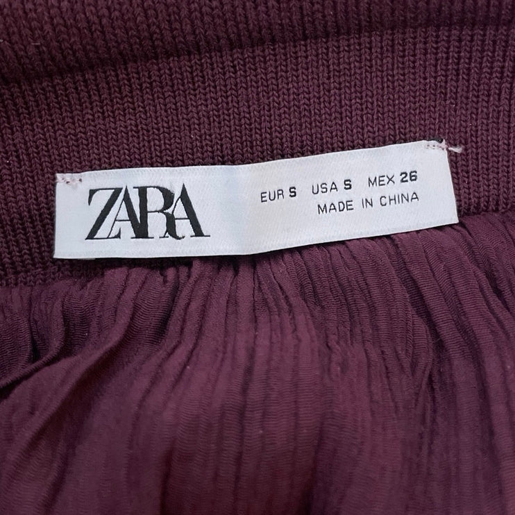 Zara Womens Purple Knit High Rise Dual Layered Pleated Midi Flare A-Line Skirt S