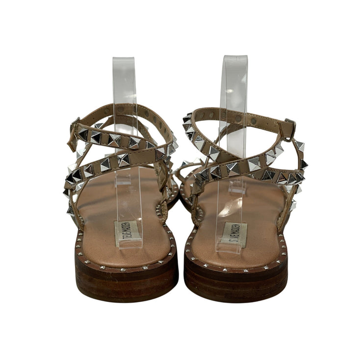 Steve Madden Women's Tan Travel Rock Studded Gladiator Flat Sandals Size 11