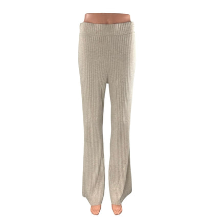 H&M Women's Beige Ribbed Knit High Rise Flare Lounge Trousers Pants Size M