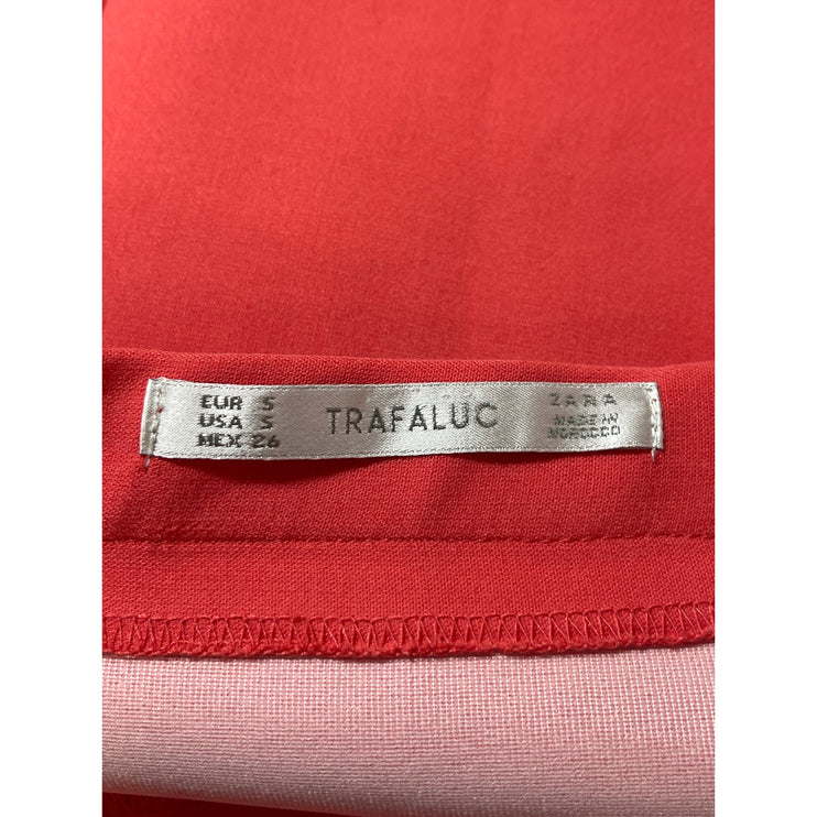 Zara Trafaluc Red Coral Peach Pleated High Waisted Tulip Pencil Mini Skirt Sz S