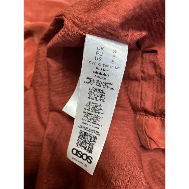 Asos Women's Orange Faux Suede Collared Long Cuff Sleeve Trench Coat Jacket Sz S