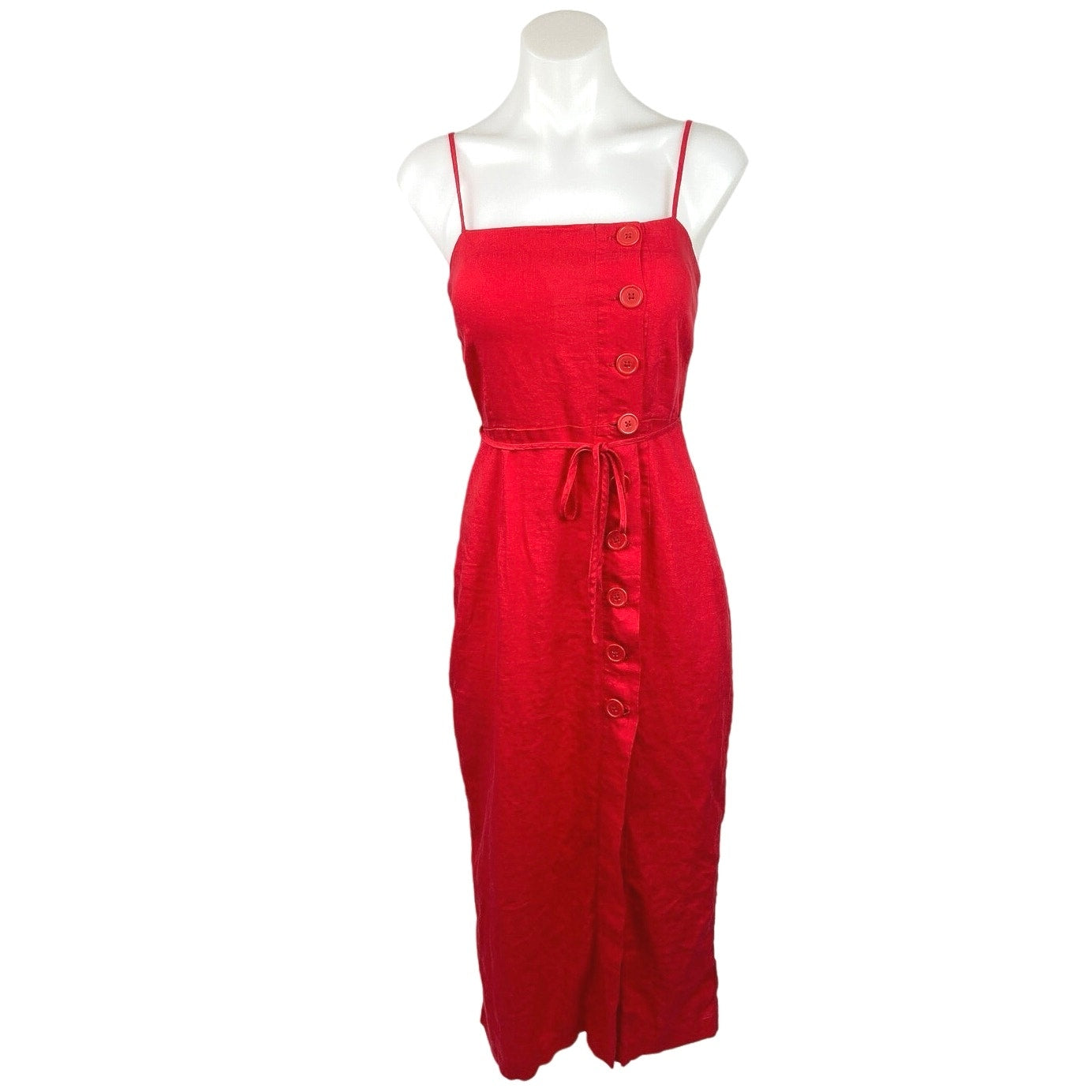 Urban Outfitters Red Onyx Linen Button-Front Slit Spaghetti Straps Midi Dress XS Urban Outfitters Red Onyx Linen Button-Front Slit Spaghetti Straps Midi Dress XS