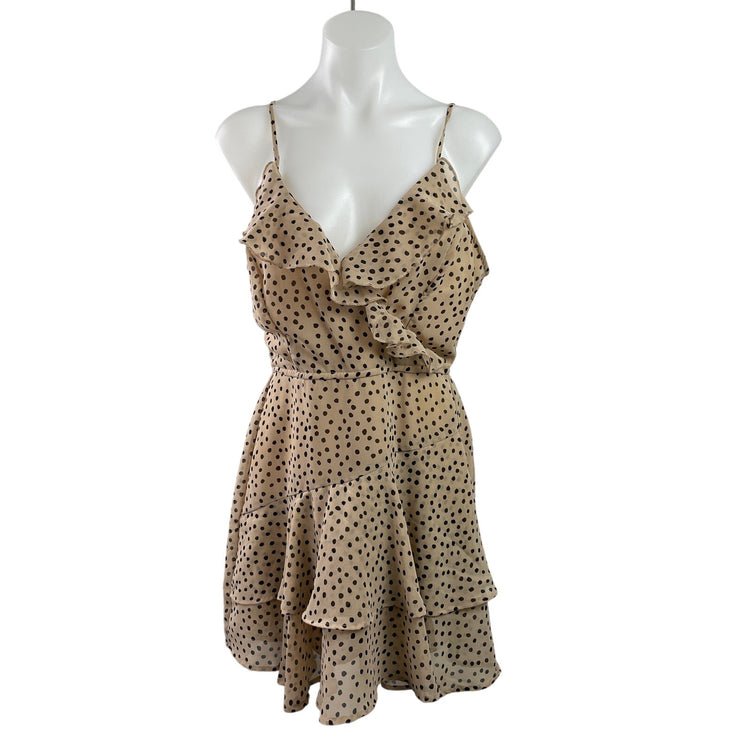 Japna Women's Black Tan Sleeveless Polka Dots Tiered Camisole Jumpsuit Romper M