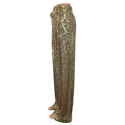 Zara Women's Gold Sequin Sparkly Metallic Blogger Wide Leg Trousers Pants Size S