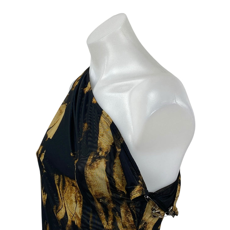Miaou Women's Black Beige Printed One Shoulder Sleeveless Blouse Top Size M