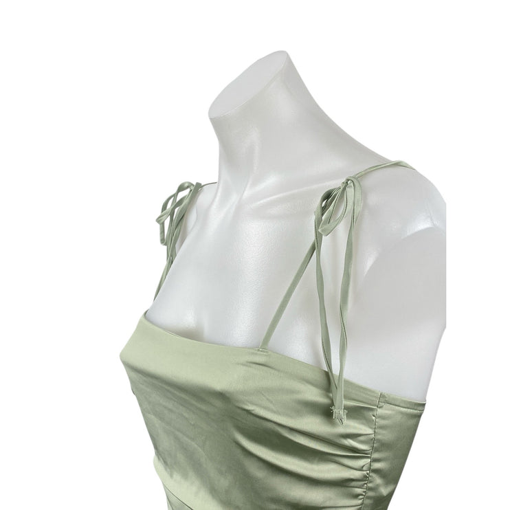 Hollister Women's Green Silk Satin Ruched Smocked Tie Cami Tank Crop Top Size XS