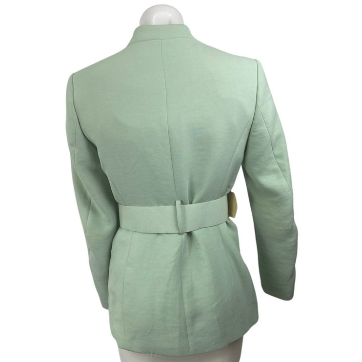 Zara Green Long Sleeve V Neck Belted Single Breasted Blazer Coat Jacket Top Sz S