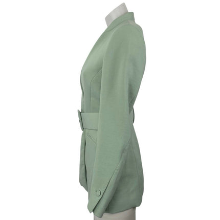 Zara Green Long Sleeve V Neck Belted Single Breasted Blazer Coat Jacket Top Sz S